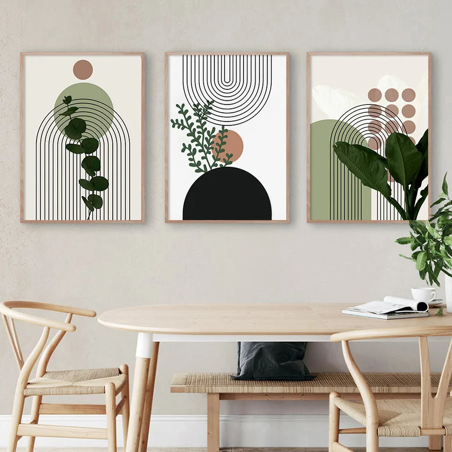 Abstract Green Leaves Geometric Wall Art Posters Canvas Painting Prints Pictures Modern Living Room Interior Home Decoration
