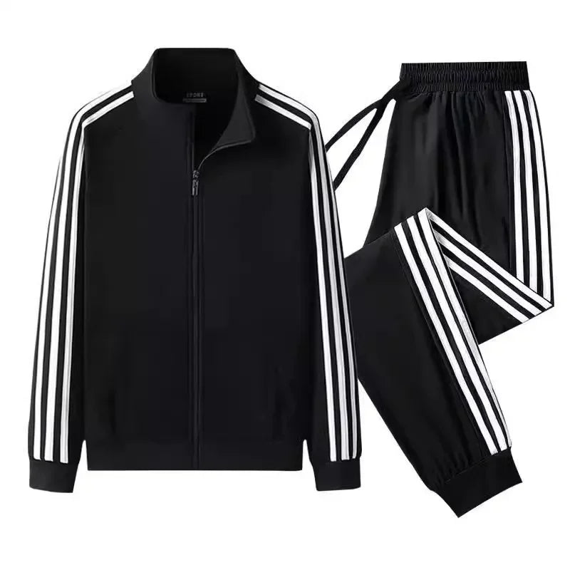Casual Sportswear Set for Men Spring Autumn Thin Three-Stripes Open Cardigan Hoodie Pants Combo Lightweight Male Outfit