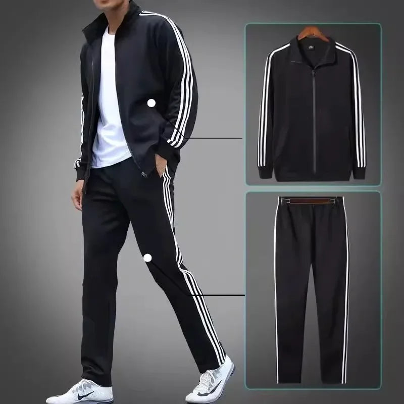 Casual Sportswear Set for Men Spring Autumn Thin Three-Stripes Open Cardigan Hoodie Pants Combo Lightweight Male Outfit