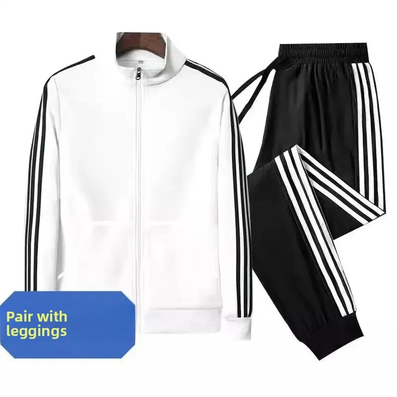 Casual Sportswear Set for Men Spring Autumn Thin Three-Stripes Open Cardigan Hoodie Pants Combo Lightweight Male Outfit