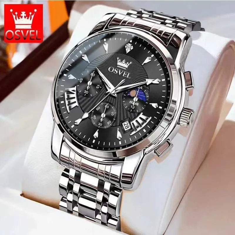 Men's Business Casual Watch Mechanical Wristwatch Elegant Design Three-eye Calendar Non-mechanical Luxury Timepiece