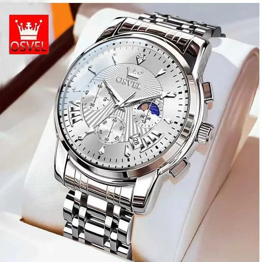 Men's Business Casual Watch Mechanical Wristwatch Elegant Design Three-eye Calendar Non-mechanical Luxury Timepiece
