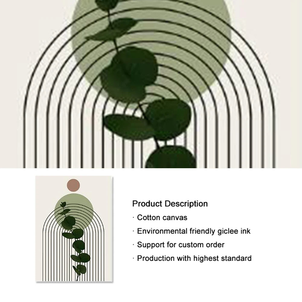 Abstract Green Leaves Geometric Wall Art Posters Canvas Painting Prints Pictures Modern Living Room Interior Home Decoration
